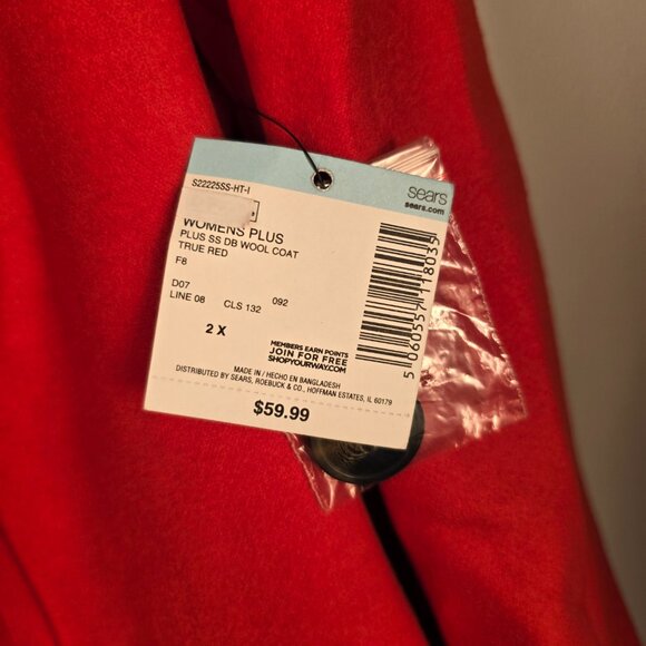 Simply Styled Coat True Red Womens 2X Peacoat Double Breasted Jacket New Sears - Picture 8 of 8